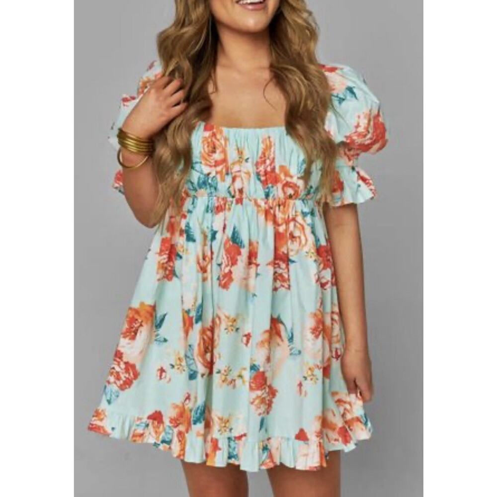 BUDDY LOVE Valentina Milk Maid Floral Puff Sleeve Baby Doll Mini Dress - Picture 1 of 13